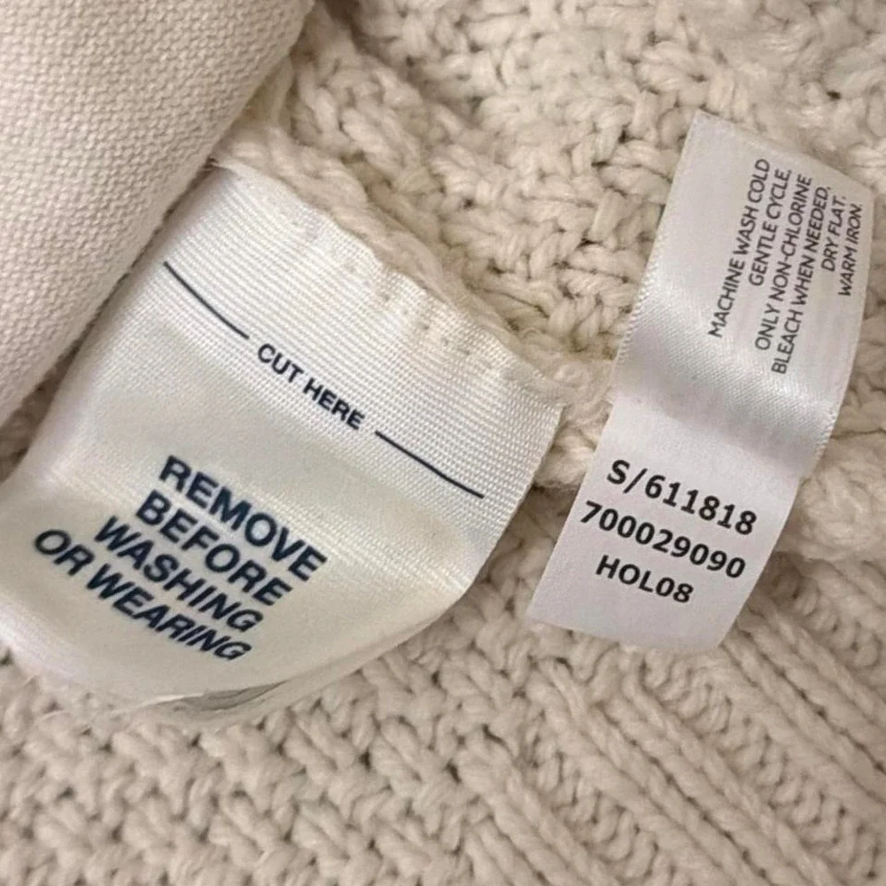 Y2K‎ Vintage Old Navy Lambswool Hooded Cable Knit 3D Zip Up Sweater | Cream | XL